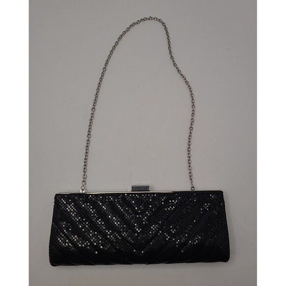 LuLu Townsend Black Evening Cocktail Bag Sequin Clutch Silver Chain Strap - Picture 6 of 11